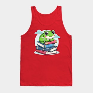 Book Lover Frog on Books Tank Top